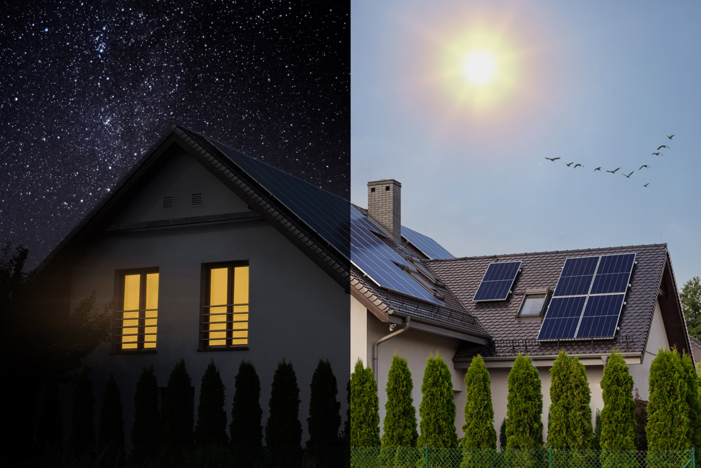 Solar panels creating energy at night